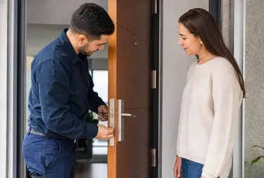 Chaveiro abrindo uma porta com ferramentas profissionais em Três Lagoas.